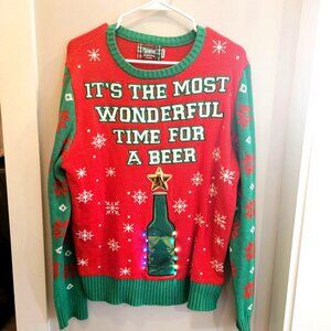 Spencers Mens Medium Christmas Sweater Most Wonderful Time For Beer LED Lights